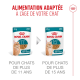 Sachets de nourriture Royal Canin pour chats seniors, 11+ et 15+ ans, morceaux en sauce de 85g, texte en français.