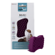 Lila Silikonbürste für kurzhaarige Haustiere, beschriftet "optipet BRUSH SHORT HAIR", mit Symbolen für Bürsten, Massieren und Reinigen.