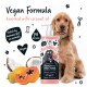 Veganer Hundeshampoo- und Conditioner-Flasche mit Papaya und Kokosnuss, mit einem verspielten Hund und Text, der die vegane Formel und den pH-Wert hervorhebt.