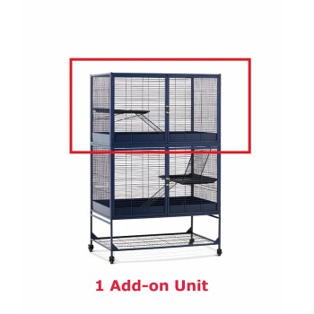 Ein großes, mehrstöckiges Haustiergehege mit zwei Türen und Regalen, beschriftet mit '1 Add-on Unit' in fettem roten Text am unteren Rand.