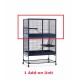 Ein großes, mehrstöckiges Haustiergehege mit zwei Türen und Regalen, beschriftet mit '1 Add-on Unit' in fettem roten Text am unteren Rand.