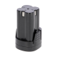 Schwarzes, wiederaufladbares Batteriepacks mit zylindrischer Form und mehreren Kontaktpunkten an der Oberseite.
