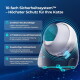Weiße automatisierte Katzentoilette mit blauem Technik-Overlay; deutscher Text: '10-fach Sicherheitssystem – Höchster Schutz für Ihre Katze'.