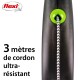 Laisse rétractable Flexi pour chien avec un cordon ultra-résistant de 3 mètres, comportant une poignée noire et un bouton de libération vert.