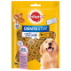 Ein Beutel Pedigree DentaStix Chewy Chunks mit einem lächelnden Golden Retriever und den Vorteilen "Dual Clean" auf der Vorderseite.