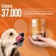 Ein glücklicher Hund leckt sich die Lippen neben einer Hand, die "Balloonys Sensitive Truthahn + Kartoffel" Hundefutter hält, mit Vertrauensschrift.