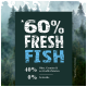 60% frischer Fisch, 40% Früchte, Gemüse & wertvolle Zutaten, 0% Getreide, mit einem Waldhintergrund.