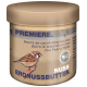 Jar of peanut butter for birds, labeled with a sparrow and multilingual text, including "Nut Peanut Butter" and "Erdnussbutter."
