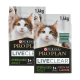 Zwei Beutel Purina Pro Plan LiveClear Katzenfutter, jeweils 1,4 kg, mit einer Katze auf der Vorderseite und einem Text, der angibt, dass es für sterilisierten erwachsenen Katzen geeignet ist.