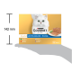 Boîte de Purina GOURMET Gold pour chat montrant un chat blanc, mousse servie sur assiette, texte « LES MOUSSELINES • MOUSSE »