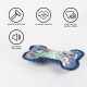 Dog bone-shaped chew toy with cartoon characters, resistant, healthy, dental hygiene, and sound features.