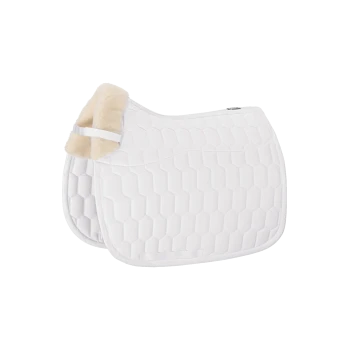 Weißes Pferdesattelpad mit hexagonalem, gestepptem Design und einer weichen Fleece-Fütterung oben.