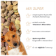 Supravit Mix Super Hundefutteretikett mit Hundeillustrationen und deutschem Text zu Zutaten und Fütterungshinweisen.