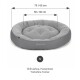 Graues rundes Haustierbett mit gepolstertem Design, Maße beschriftet mit 75/65 cm und 50/40 cm, geeignet für kleine Rassen wie Chihuahua und Yorkshire Terrier.