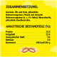 Haustierfutterverpackung mit gelbem Hintergrund, die Zutaten und Nährwerte auflistet: Protein 22%, Fett 22%, Asche 9%, Faser 2%, Energie 408 kcal/100g.
