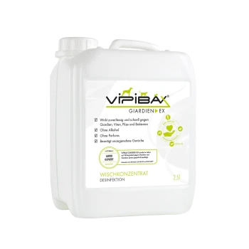 Weißes 2,5L Vipibax Giardien EX Desinfektionskonzentrat für Haustiere, alkoholfrei und parfumfrei, geruchsentfernend, labortestet.
