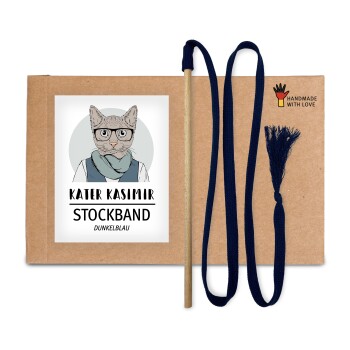 Premium Katzenspielzeug aus Buchenholz mit Baumwollband (dunkelblau)