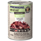 Dosenfutter für Haustiere mit der Aufschrift "Premiere Raw Kitchen Wild-Mix", das eine Mischung aus rohem Fleisch enthält. Enthält 400g, mit Anweisungen "Mischen!"