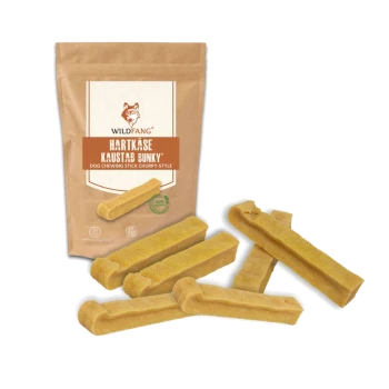 Wildfang Hartkäse Kaustab Bunky Hundekauknochen mit Verpackung, 100 % natürliche Hundesnacks.