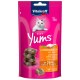 Vitakraft Cat Yums Leckerli-Tüte mit zartem Huhn und Katzenkraut, mit über 70% Fleischgehalt und Verdauungsunterstützung.
