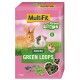 Różowe opakowanie przekąsek MultiFit Green Loops dla małych zwierząt, z królikiem, świnką morską i chomikiem, z napisem "Extra Vitamin C" i zielonymi groszkami.