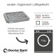 Graues Hundebett von Doctor Bark, gekennzeichnet als hygienisch und pflegeleicht, maschinenwaschbar bis 95 °C, trocknergeeignet, mit Anleitungen auf Deutsch.