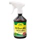 Eine Sprühflasche von cdVet MilbenEx MitesEx Repellent, mit einem weißen Sprühkopf und einem grünen und gelben Etikett mit einem Blatt- und Insektensymbol.