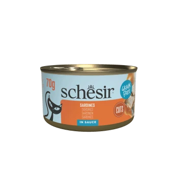Can of Schesir grain-free sardines cuts cat food in sauce, 70g.