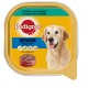 Die Verpackung des Pedigree Senior Hundefutters zeigt einen Golden Retriever, beschriftet mit "Gesunde Vitalität" und "100% COMPLETE", mit einer Schüssel Pâté.