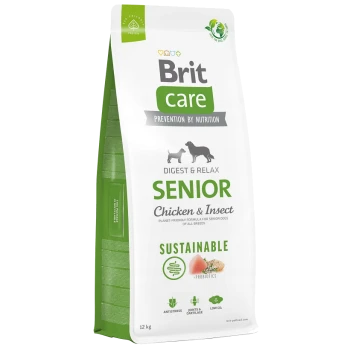 12 kg Sack Brit Care Senior Hundefutter, "Hühnchen & Insekt"-Formel, nachhaltig mit Probiotika für Verdauung und Entspannung.