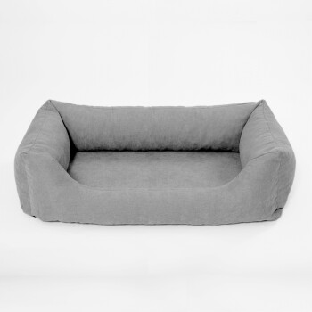 Orthopädisches Memory-Schaum-Haustierbett mit perfekter Druckverteilung für entspannte Gelenke und tiefen Schlaf, beschriftet mit "Orthopädischer Komfort."