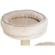 Weiches, rundes Haustierbett in Beige mit plüschigem Stoff und gepolstertem Rand, entworfen für Komfort und Entspannung.