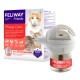 Kit de diffuseur FELIWAY Friends pour chats, promouvant l'harmonie entre les animaux de compagnie. Comprend une bouteille de 48 ml et un diffuseur à brancher. Le texte en allemand souligne les avantages.