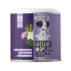 Behälter mit "Chillout Drops" für Haustiere, 350g (ca. 150 Tropfen), mit einem lila Design und einem Herzlogo sowie Pfotenabdrücken.