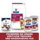 Hill's Prescription Diet Haustierfutter: Trockenfutter für Verdauungsprobleme, Nassfutterdosen, hypoallergene Leckerlis, mit einem Hund auf der Verpackung.