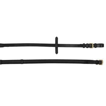 Schwarze Hundeleine mit einer Kombination aus strapazierfähigem Nylon und Leder, mit goldenen Metall-Schnallen für eine sichere Befestigung.