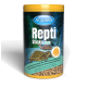 Gelber Behälter mit "AQUARIS REPTI STICKS" Reptilienfutter, mit Bildern von Schildkröten und Eidechsen, geeignet für Landschildkröten und Eidechsen.