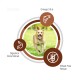 Ein glücklicher Shiba Inu Hund ist in der Mitte abgebildet, umgeben von Symbolen für "Hohe Energie", "L-Carnitin" und "Clinoptilolit."