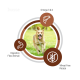 Ein glücklicher Shiba Inu Hund ist in der Mitte abgebildet, umgeben von Symbolen für "Hohe Energie", "L-Carnitin" und "Clinoptilolit."