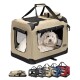 Tragetransportbox für Haustiere in Beige mit Netzfenstern, mit einem weichen Innenraum und Traggriffen, präsentiert mit Farboptionen.