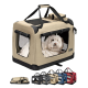 Tragetransportbox für Haustiere in Beige mit Netzfenstern, mit einem weichen Innenraum und Traggriffen, präsentiert mit Farboptionen.