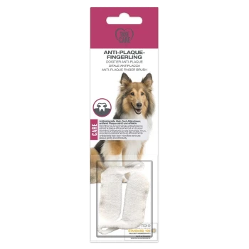 Opakowanie szczoteczki do zębów przeciw płytce nazębnej z uśmiechającym się psem rasy collie, z tekstem w wielu językach opisującym jej właściwości antybakteryjne.