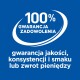 Niebieskie tło z białym tekstem mówiącym "100% GWARANCJA ZADOWOLENIA" oraz "gwarancja jakości, konsystencji i smaku lub zwrot pieniędzy."