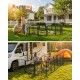 Feandrea schwarzer Metall-Tierauslauf im Freien mit Kaninchen; Familie am Haus und ein Paar beim Campen mit Wohnmobil und Zelt.