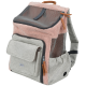 Stylische Haustiertrage-Rucksack in Grau und Pink, mit Netzpaneelen, einer Fronttasche und verstellbaren Riemen.