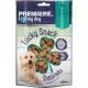 Premiere I Love My Dog Lucky Snack Shamrocks Hundeleckerlis mit Ente, 200g-Packung mit Kleeblattform und harter Textur.