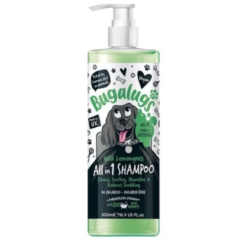 Bugalugs Wild Lemongrass All-in-1 Shampoo, 500ml, mit Pumpenspender, vegan, parabenfrei; reinigt, beruhigt, nährt, reduziert das Haaren.