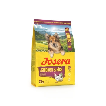 Josera Senior Mini Hundefutterbeutel mit Huhn & Reis, 78 % tierisches Protein, Anti-Aging, deutsche Qualität, kleine Krokettengröße.