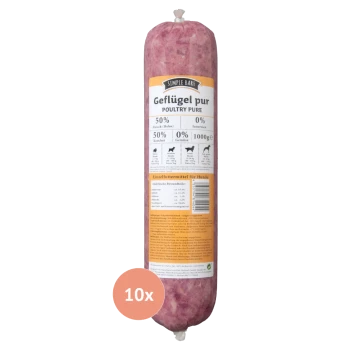 Hundefutterrolle 'Poultry Pure' von Simple Bark, 1000g, mit 50% Fleisch, 0% Innereien und 0% Gemüse, gekennzeichnet für die Fütterung mit einer einzigen Zutat.