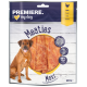 Verpackung von Premiere I Love My Dog Meaties mit einem großen Stück Hühner-Hundeleckerlis, gekennzeichnet mit "Maxi" und 96% Fleischanteil.
